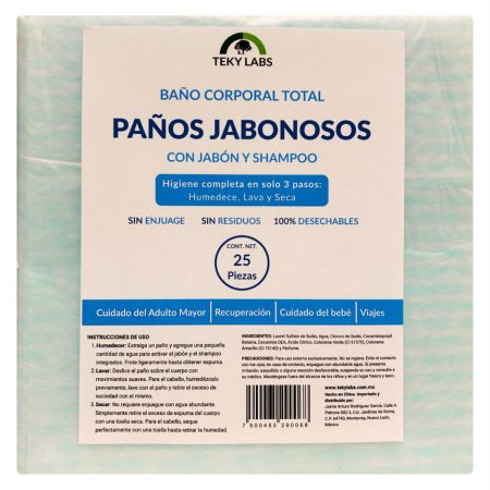 Toallas de Baño en Seco Sin Enjuague Teky Labs Adulto Mayor y Pacientes Post Operatoria